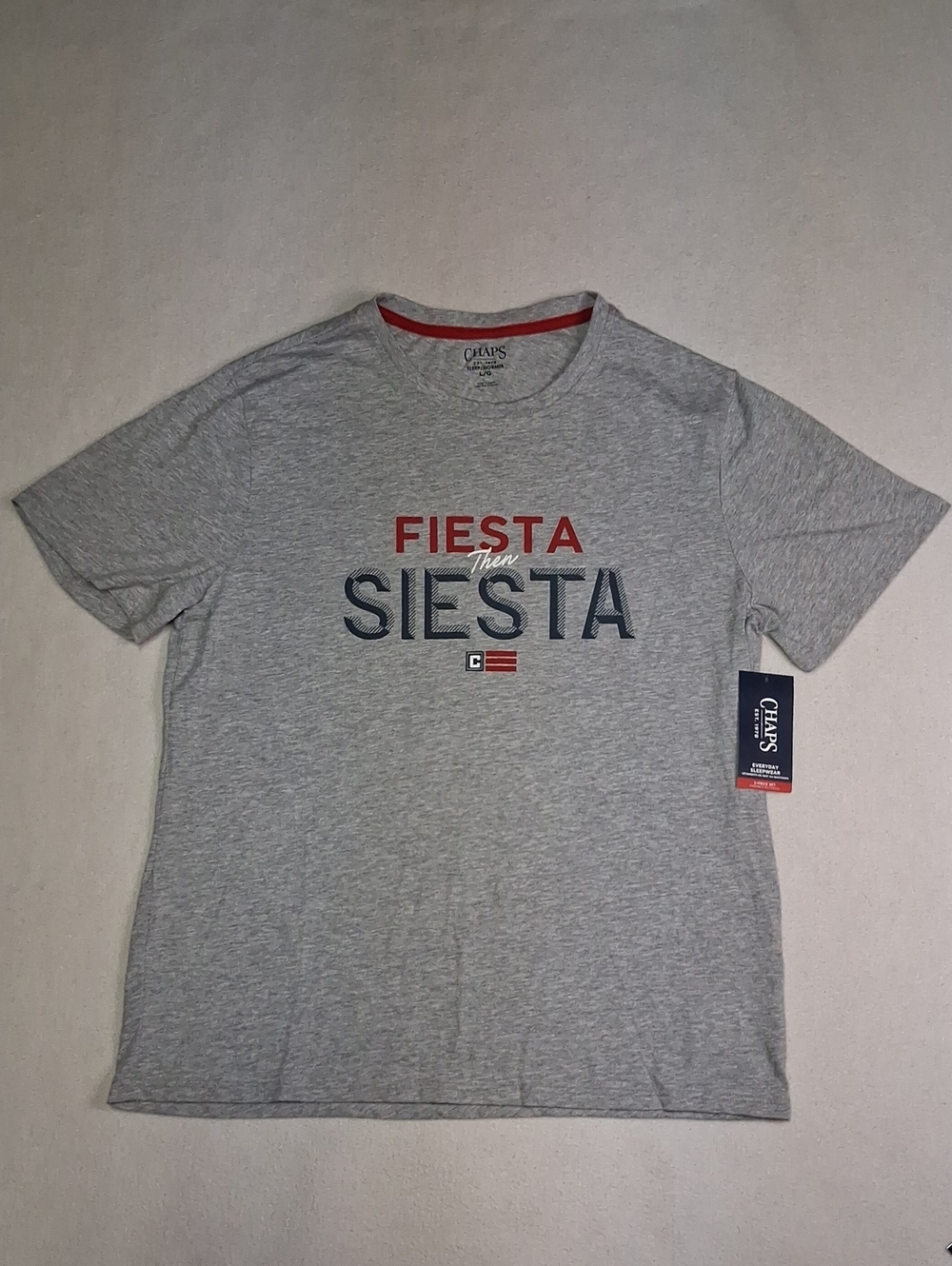 Chaps Mens Grey Tee with Red and Navy Fiesta Graphic